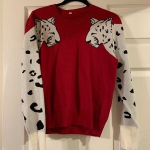 Red Leopard Print Sweater